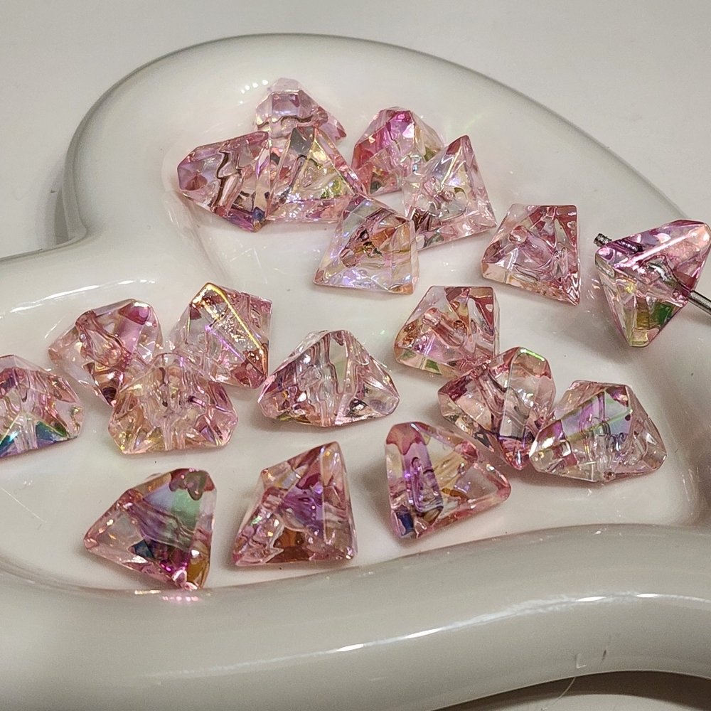 Beads Pink Clear Beadable Triangular Acrylic Jewelry‎ Making Beaded 10 Pc